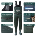 8 Fans Light System Waterproof Cleated Chest Waders for Men with Boots