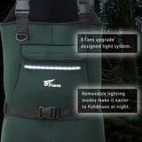 8 Fans Light System Waterproof Cleated Chest Waders for Men with Boots